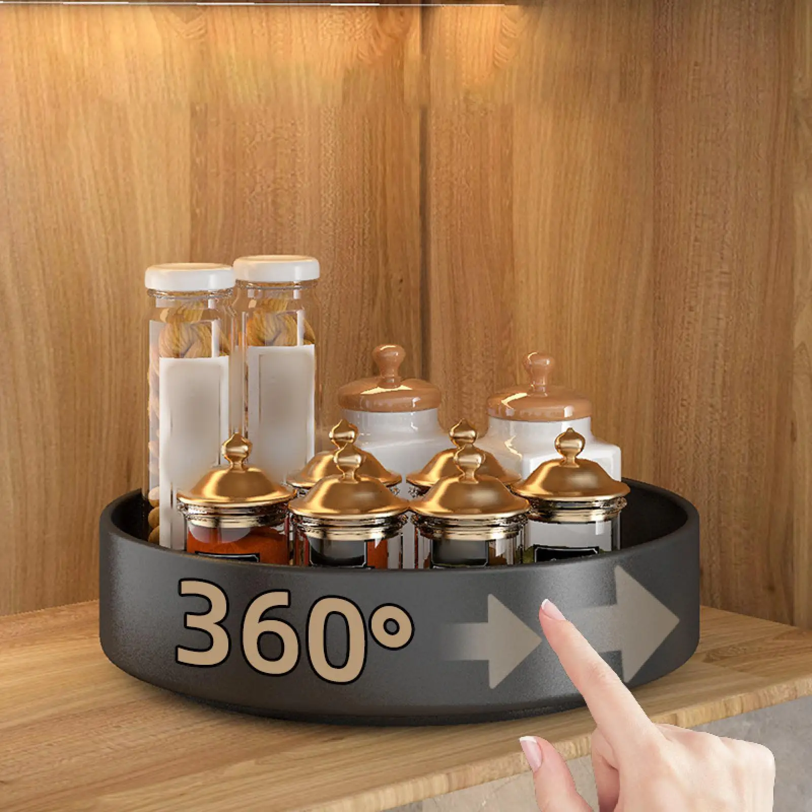 

360 Degree Rotating Spice Rack Multifunction Pantry Counter Organizer Tray for Bathroom Cabinet Fridge Storing Spices Cosmetics