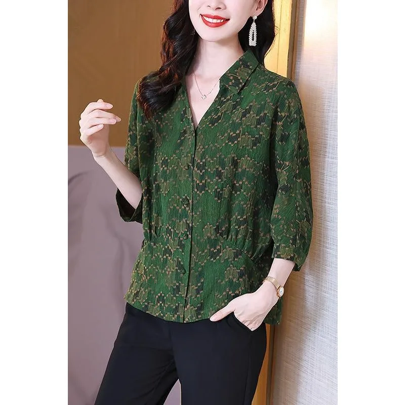 

2025 New Shirt Women Lapel Loose Fashion Temperament Loose Short Sleeve Button Cardigan Elegant Top