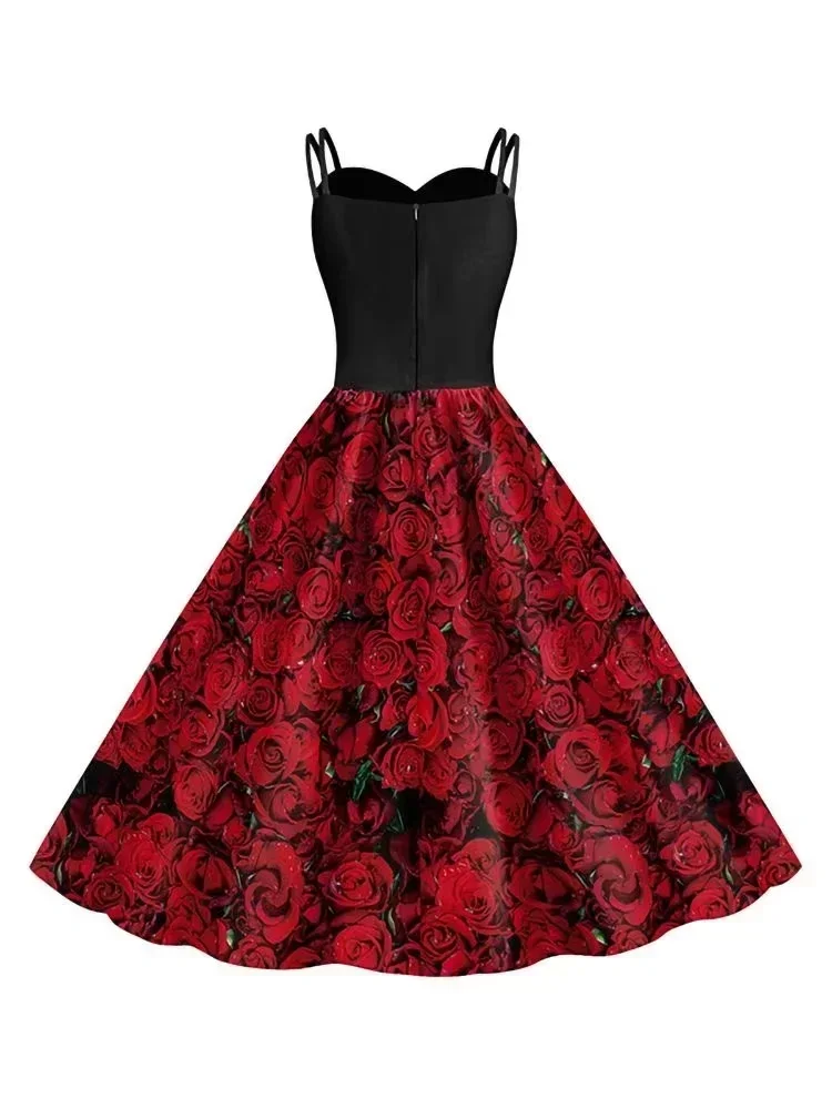 Teenager-Mädchen Rollenspiel-Kleid Damen Skelett-Rosen-Cosplay Ärmelloses Swing-Kleid Gothisches Halloween-Kostüm für Kostümparty – Detail 4