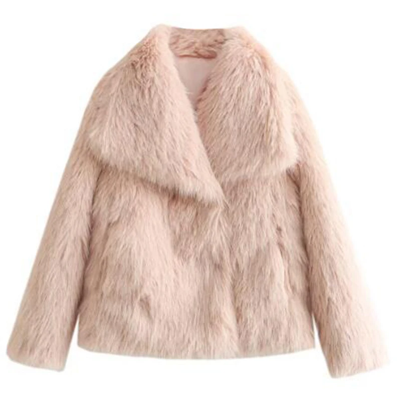 Fashion Faux Fur Jackets Women American New Loose Ture Down Collar Long Sleeve Thick Coats Female Autumn Warm Chic Outerwear Top