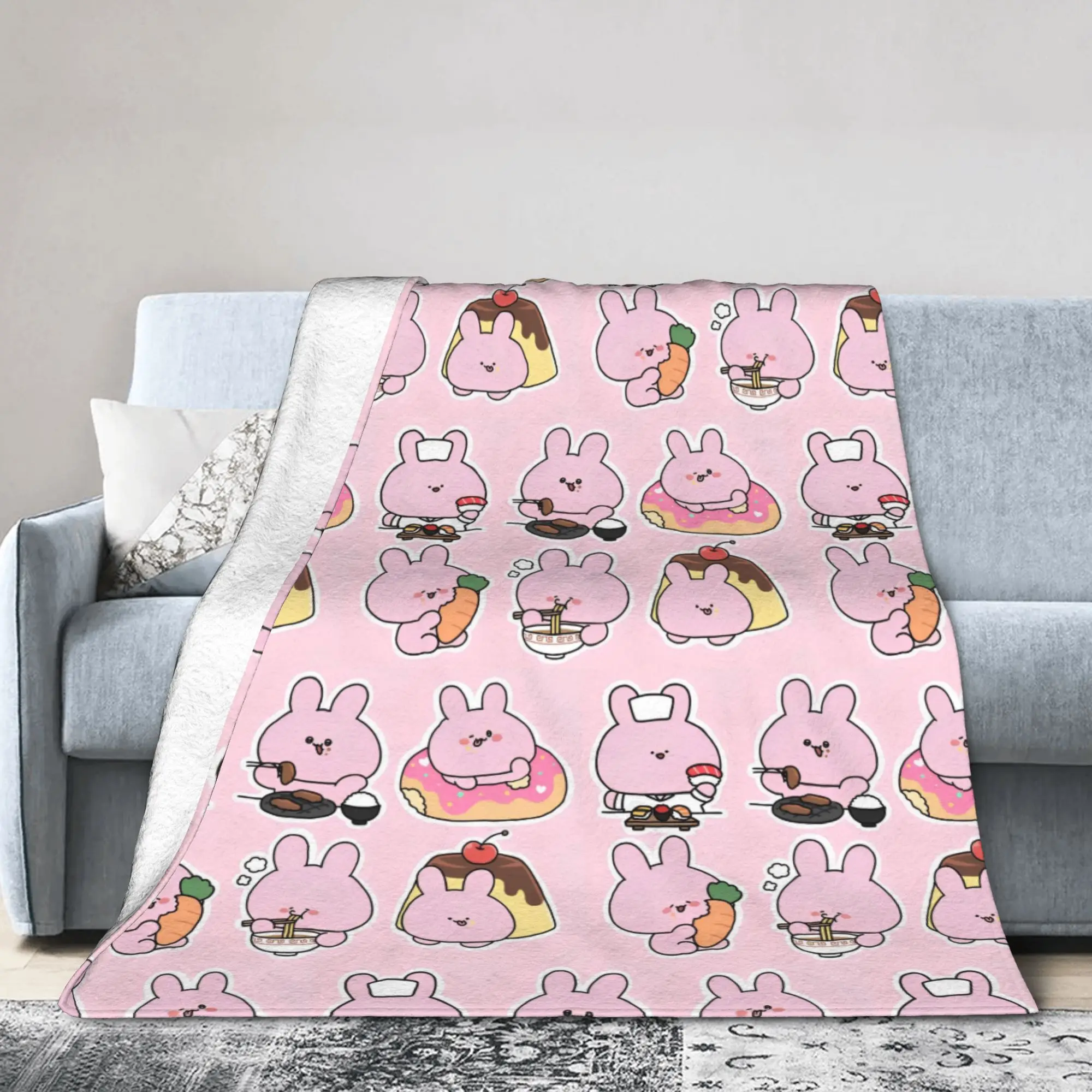 Asamimichaans Asleep Cartoon Blanket Cute Asamimi Flannel Awesome Warm Throw Blankets for Bedspread Spring Autumn,