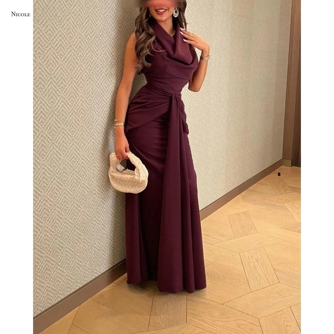 

Nicole Line A Luxurious Evening Dresses 2025 Custom Made Women Evening Dress Woman Round Collar Wedding Party Dress Brown Prom