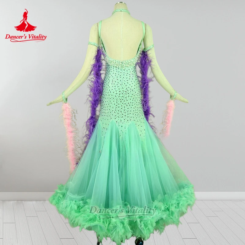 فستان قياسي للرقص الاجتماعي بحاشية سفلية بدون ظهر فستان راقي مخصص للنساء الفالس فوكستروت رشيق الملبس حيوية الراقصة