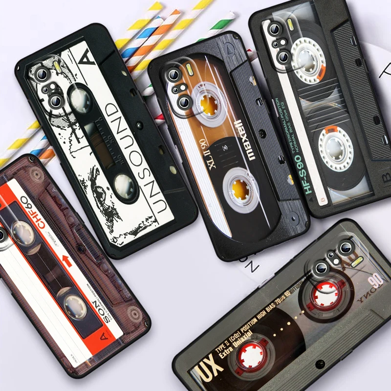 Vintage Tape Retro Style For Xiaomi Redmi Note 13 12 11E 11S 11 11T 10 10S 9 9S Pro Plus 4G 5G Black Phone Case