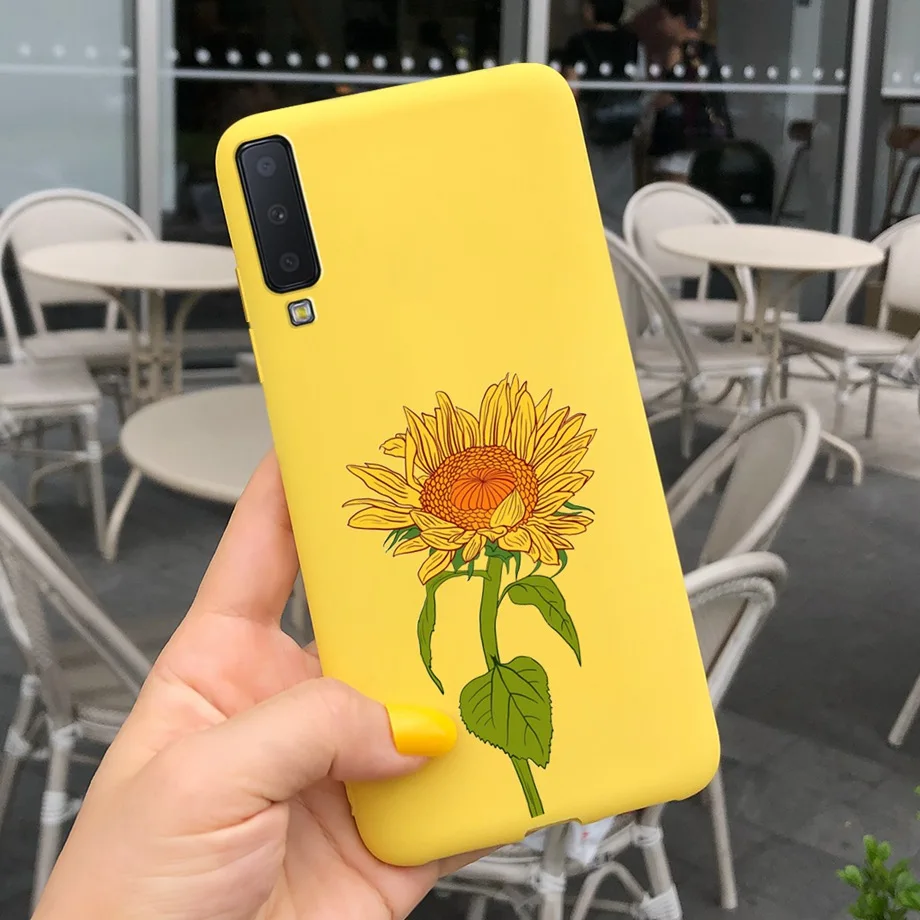 For Samsung A7 2018 Case Beautiful Sunflowers Couple Heart Back Case For Samsung Galaxy A7 2018 SM-A750F Candy Matte Cases