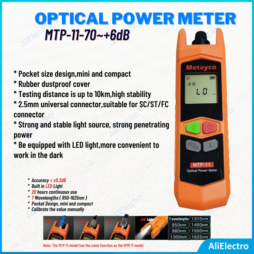 New Mini OPM MTP-11 with VFL Fiber Optical Power Meter Support FC/SC/ST Medidor de Potencia Interface 