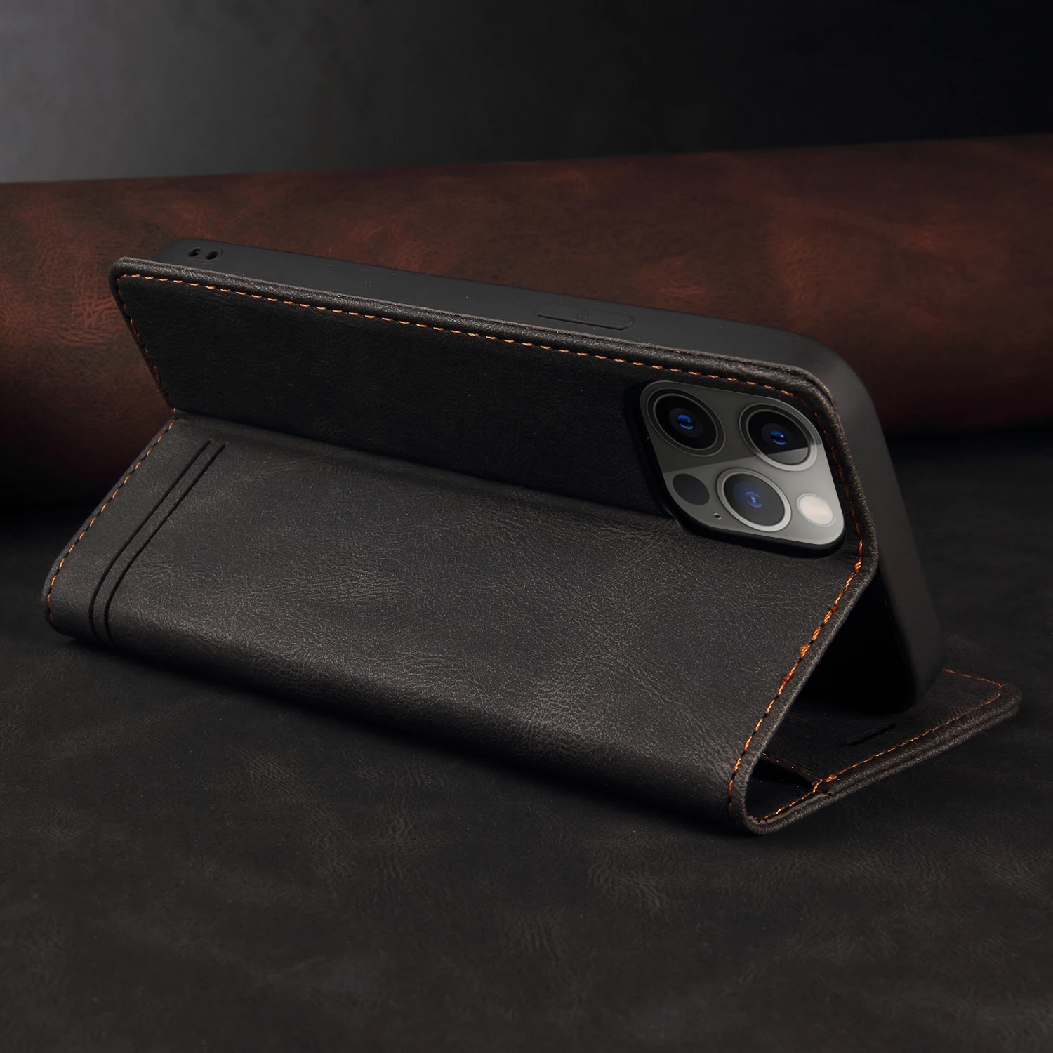 حافظة جلدية بثلاثة بطاقات من الجلد الرجعية، مناسبة لهاتف سامسونج جالاكسي S25 الترا S24 S23 S22 S21 S20 S9 S8 نوت 8/9/20 حافظة هاتف #4