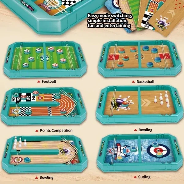 6 ใน 1 โต๊ะเกม Foosball ของเล่นเด็กปฏิสัมพันธ์ MINI Ball Launcher เกมกระดานของขวัญเกมครอบครัวเดสก์ท็อป Battle หมากรุก