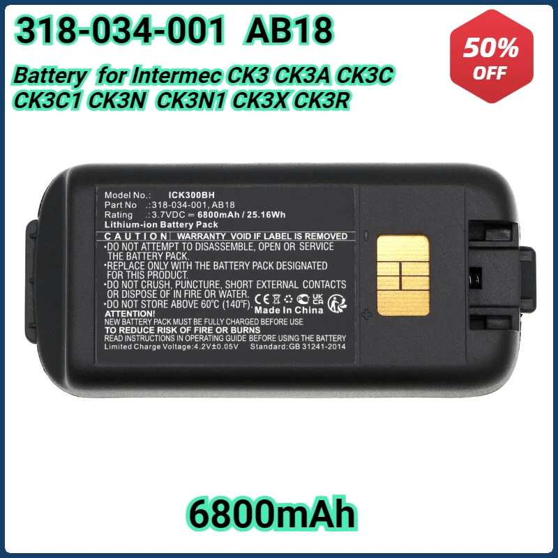 6800mAh Battery 318-033-001 AB17 AB18 318-034-001 for Intermec CK3 CK3A  CK3C CK3C1 CK3N  CK3N1 CK3X CK3R 3.7V 25.16Wh Baterias