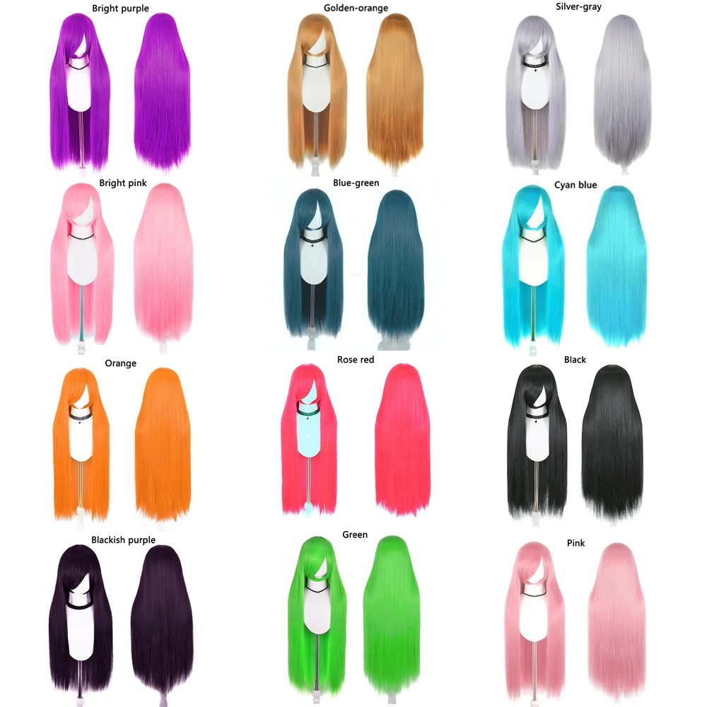 

High-Quality 80 Cm Straight Hair Cosplay Synthetic Hair With 180% Density, Black And Purple All-Purpose Women Wig For Daily Use