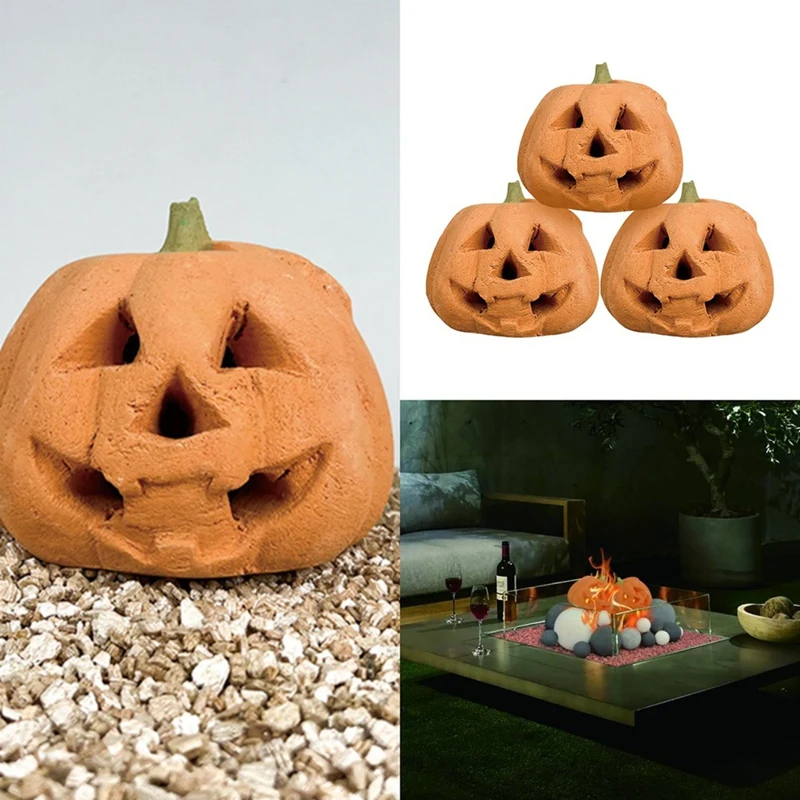 Fire Pits Carved Pumpkin For Fireplaces, Faux Halloween Decor Use In Indoor, Gas Inserts, Vented, Electric, Fire Pits