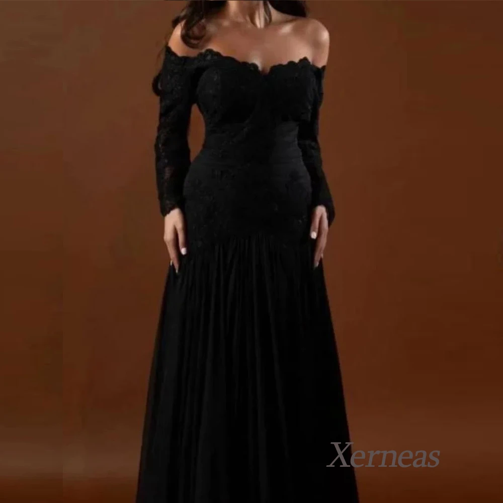 Abiti da sera in pizzo personalizzati per la festa Abito da cerimonia nuziale a maniche lunghe con maniche lunghe per abiti da ballo lunghi fino al pavimento da donna