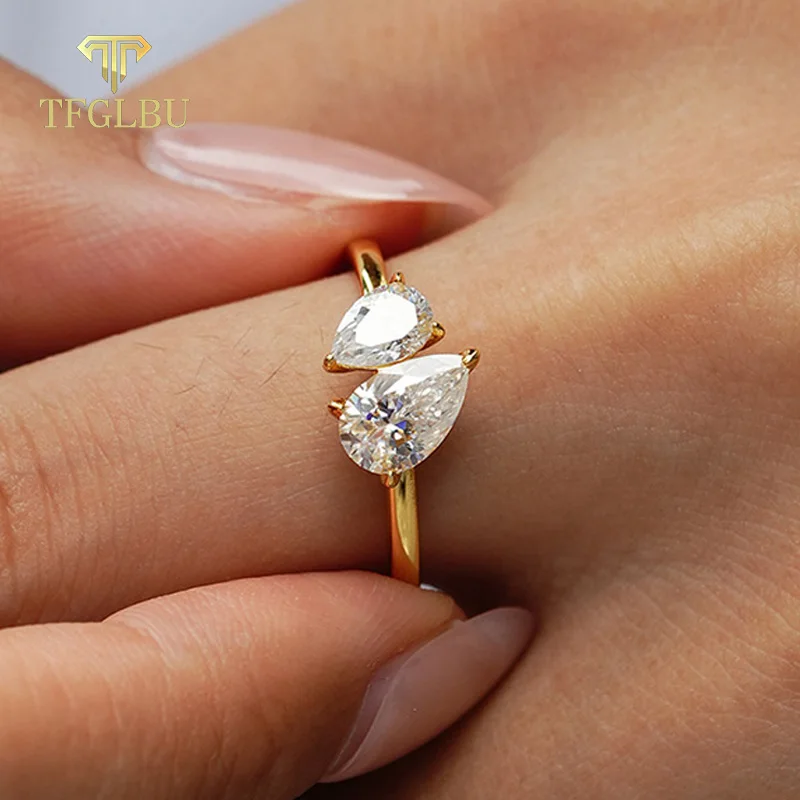 

TFGLBU 1.5CTTW All Pear Cut Moissanite Ring for Women Shine Real 18k Plated Wedding Proposal Party Band 925 Silver Jewelry Gift