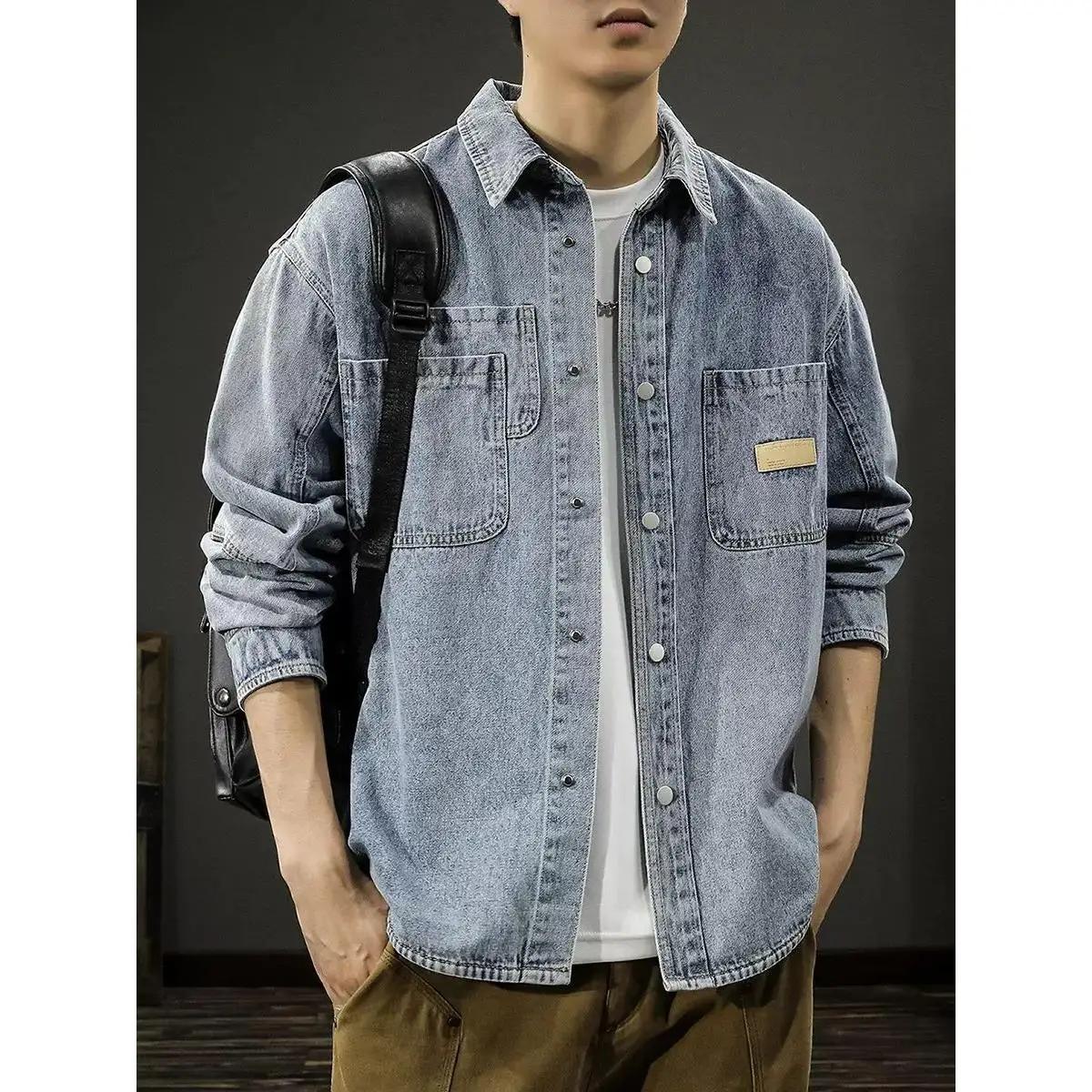 

Мужская джинсовая куртка в стиле ретро-американский винтаж, весенняя новинка, брендовая, с лоскутным дизайном, свободного кроя, для работы, в стиле хаоум.