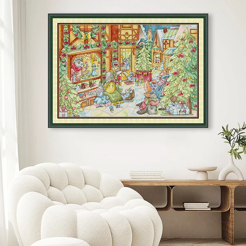 

Count and Stamping Cross Stitch Kit Handwork DMC 16CT 14CT 11CT Aida Canva Embroidery Kit Joy Sunday New Year's Town Pattern