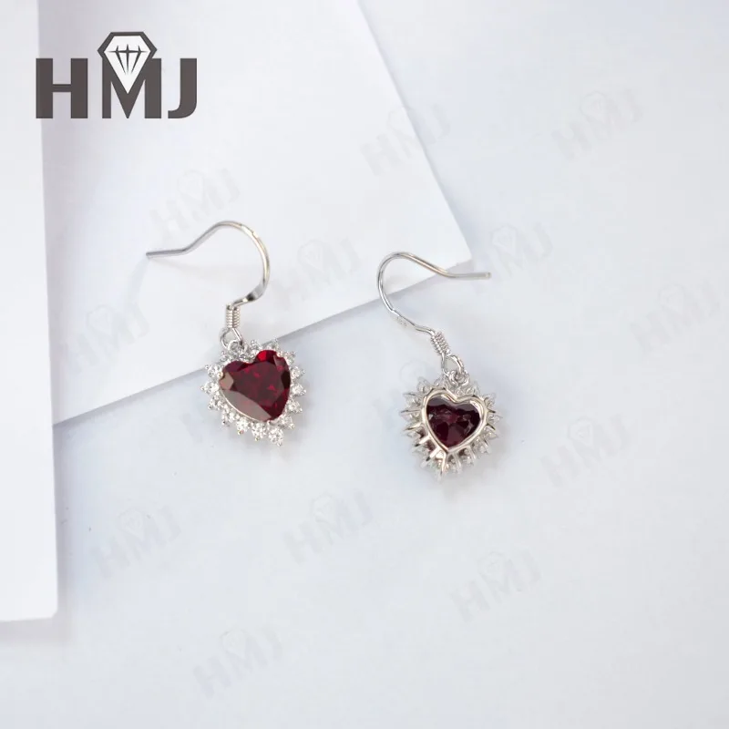 Ohrringe Rubin Smaragd Laborgezüchtete Edelsteine Herzschliff 925 Silber Vergoldet mit 18K Gold Luxuriöser Trendiger Vintage Feiner Schmuck Charms – Detail 13