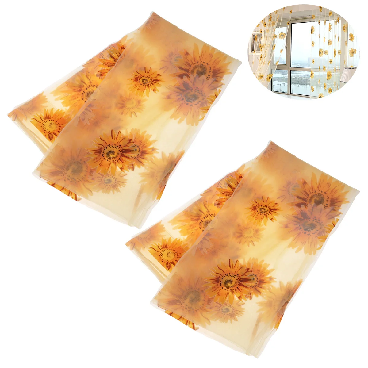 

2pcs Window Sheer Curtain Premium Polyester Floral Print Tear Resistant Washable Bedroom Living Room Decor 200X100Cm Orange