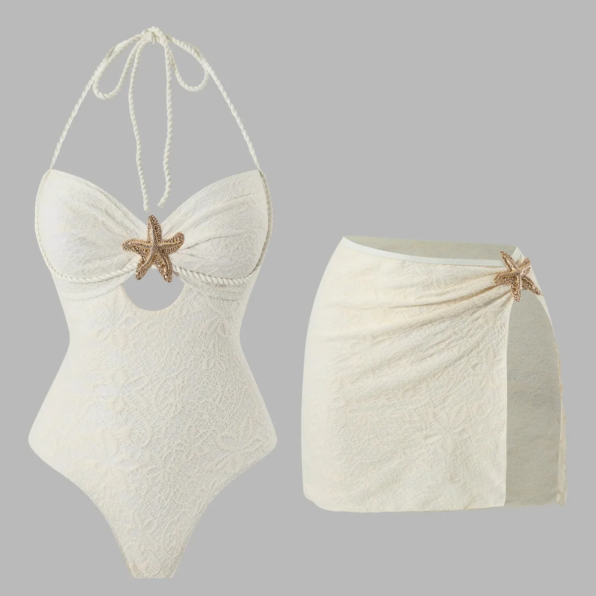 New Swimsuit Spiral V-neck Backless Women's One-piece Swimwear Female Short Skirt Hanging Neck Swimming Suit Solid Beachwear