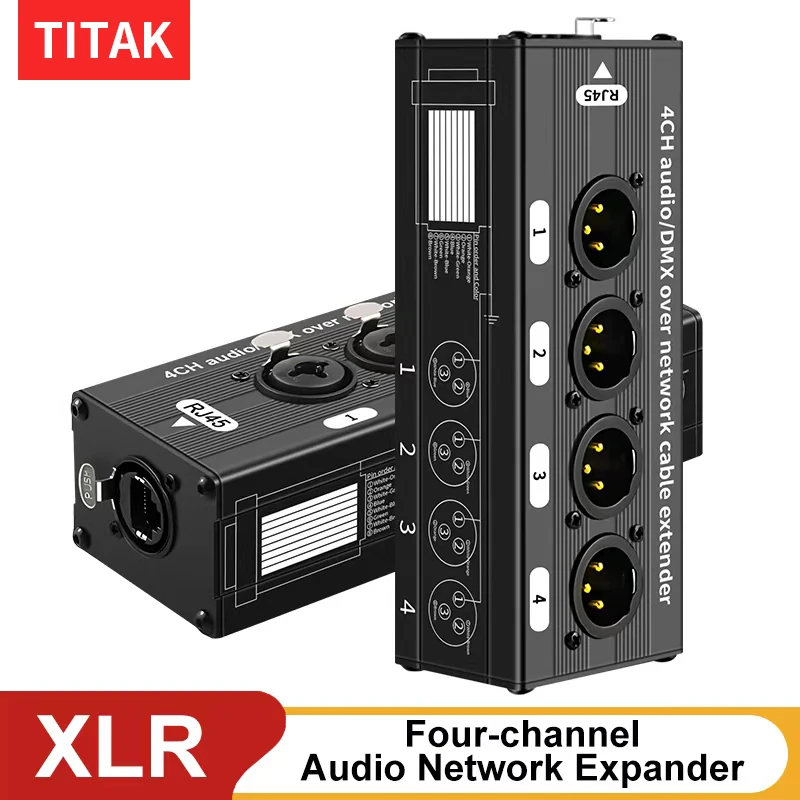RJ45 Cat5 Cat6 to 4 Channel 3Pin XLR DMX Audio Extender Audio Snake Male Female for Stage Sound Lighting and Recording Studio
