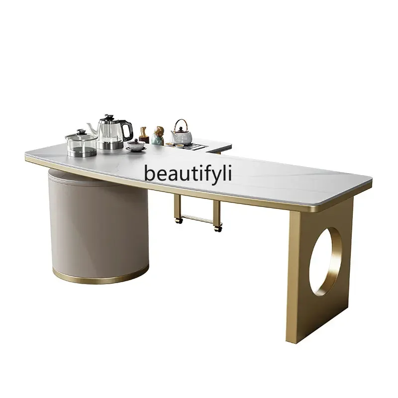 

R11 Modern Light Luxury Tea Table Corner Shaped Tea Making Kung Fu Tea Table Stainless Steel Stone Plate