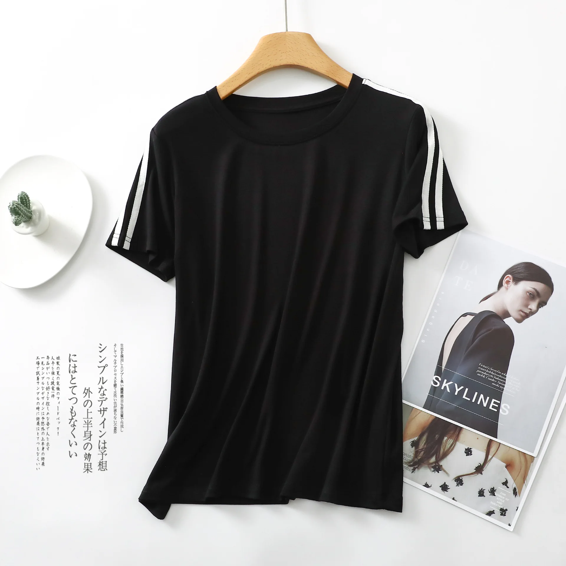 Camiseta de cuello redondo para mujer, camisetas de manga corta a rayas, camisetas informales para mujer, camisetas de color sólido que combinan con todo