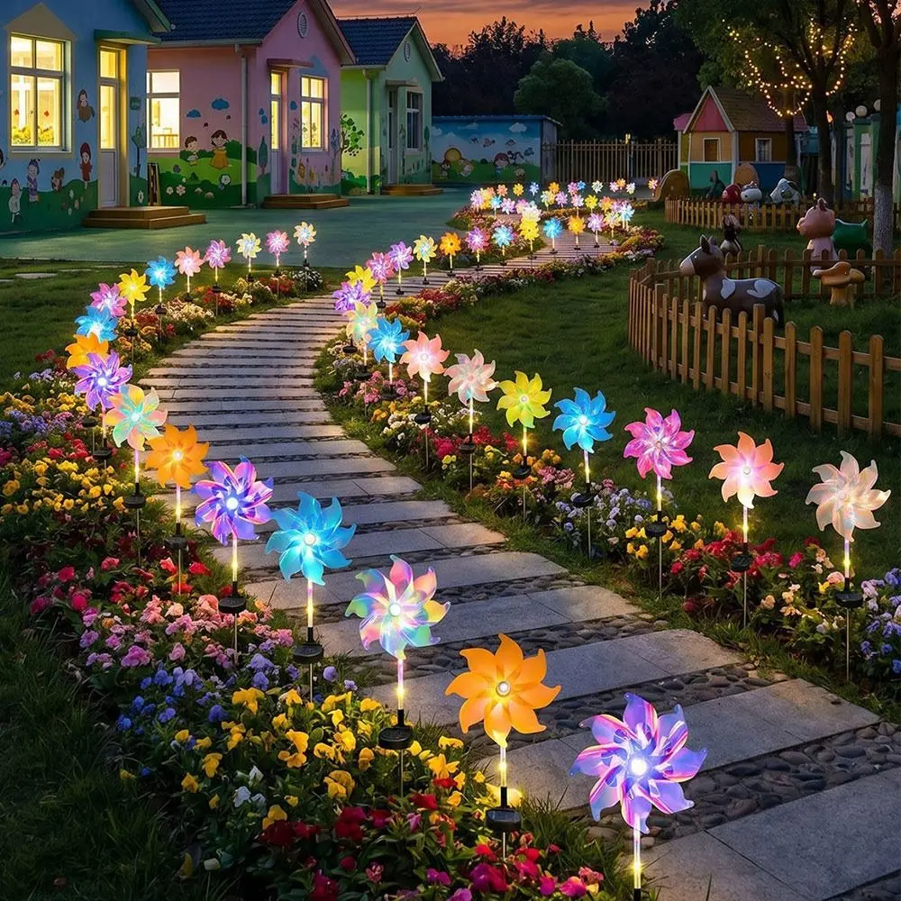 Waterproof Solar Windmill Light Solar Powered LED Light Source Garden Stake Light Color Changing Windmill Stake Light