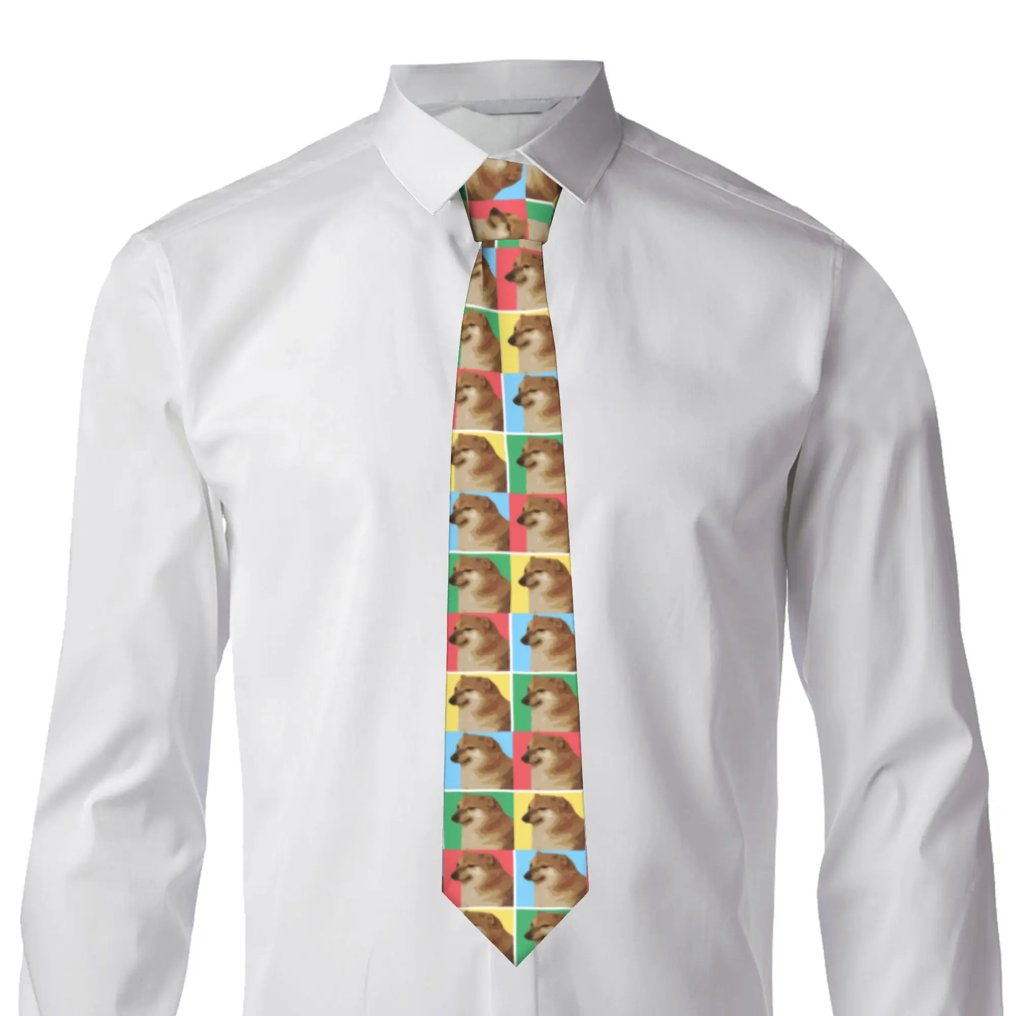Classic Vaporwave Aesthetic Cheems Necktie Men Silk Shiba Inu Doge Meme Wedding Ties