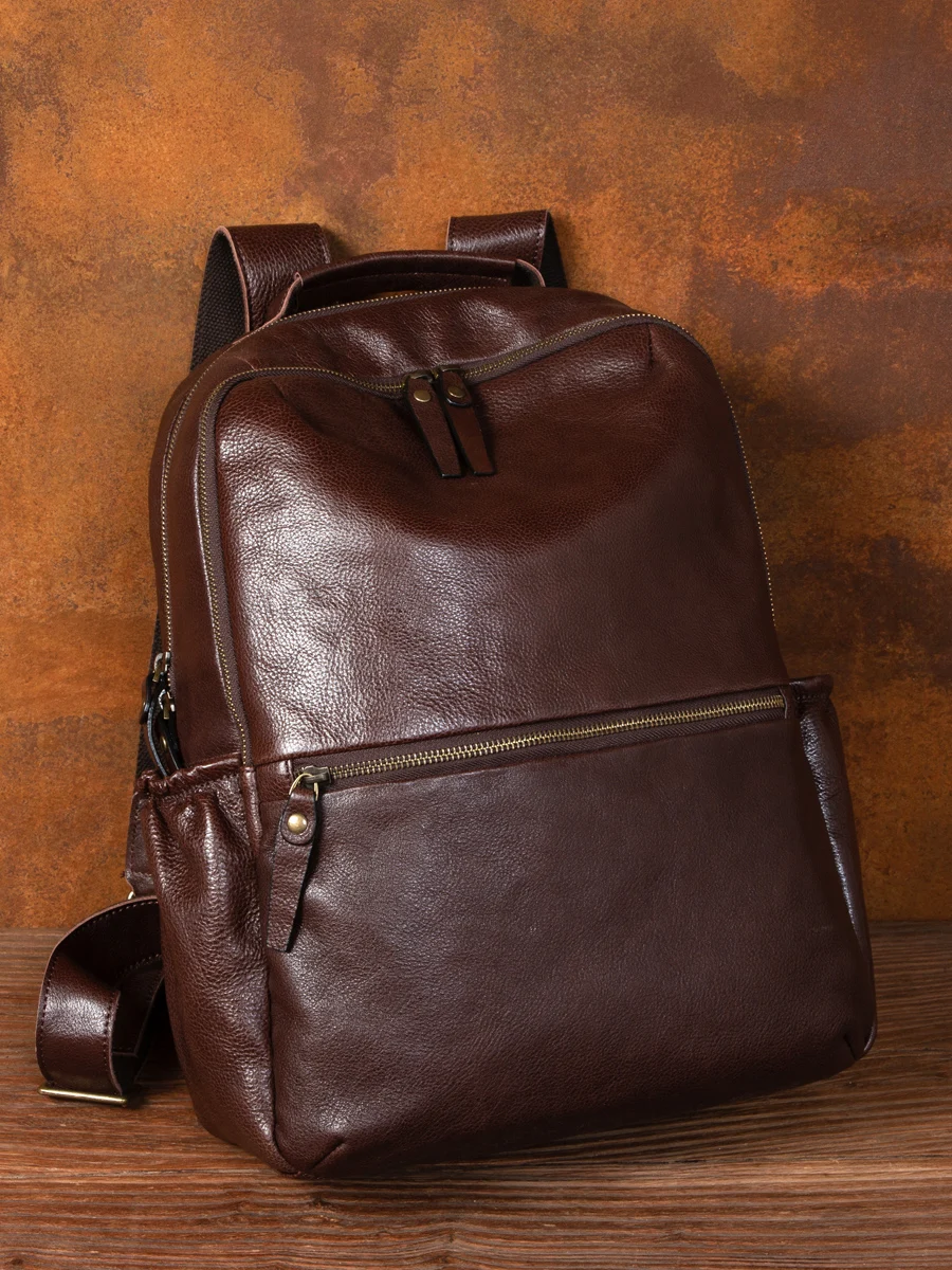 

High Quality Vintage First Layer Vegetable Tanned Cowhide Backpack Men's Casual Leather Schoolbag Large Capacity Computer Bag