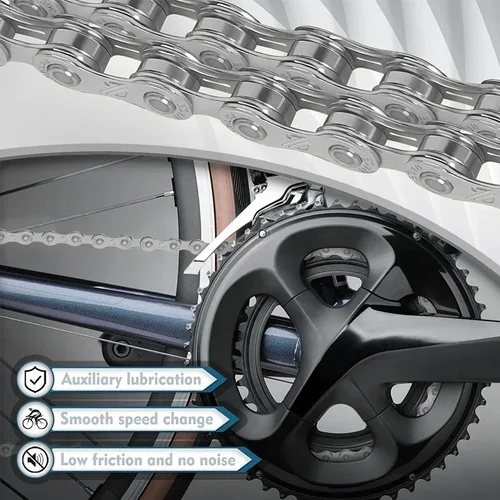 Imagen 2 del producto BUCKLOS-Cadena de bicicleta de montaña de carretera, 8/9/10/11/12 velocidades, duradera, Universal, ultraligera, 116/126 eslabones, piezas de bicicleta