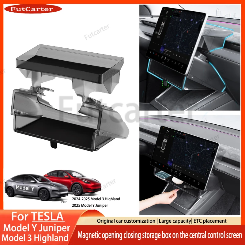 

Центральный экран управления Tesla Model3 Y Juniper 2025, скрытый магнитный ящик для хранения, закрывающийся ящик для салфеток, аксессуары для хранения