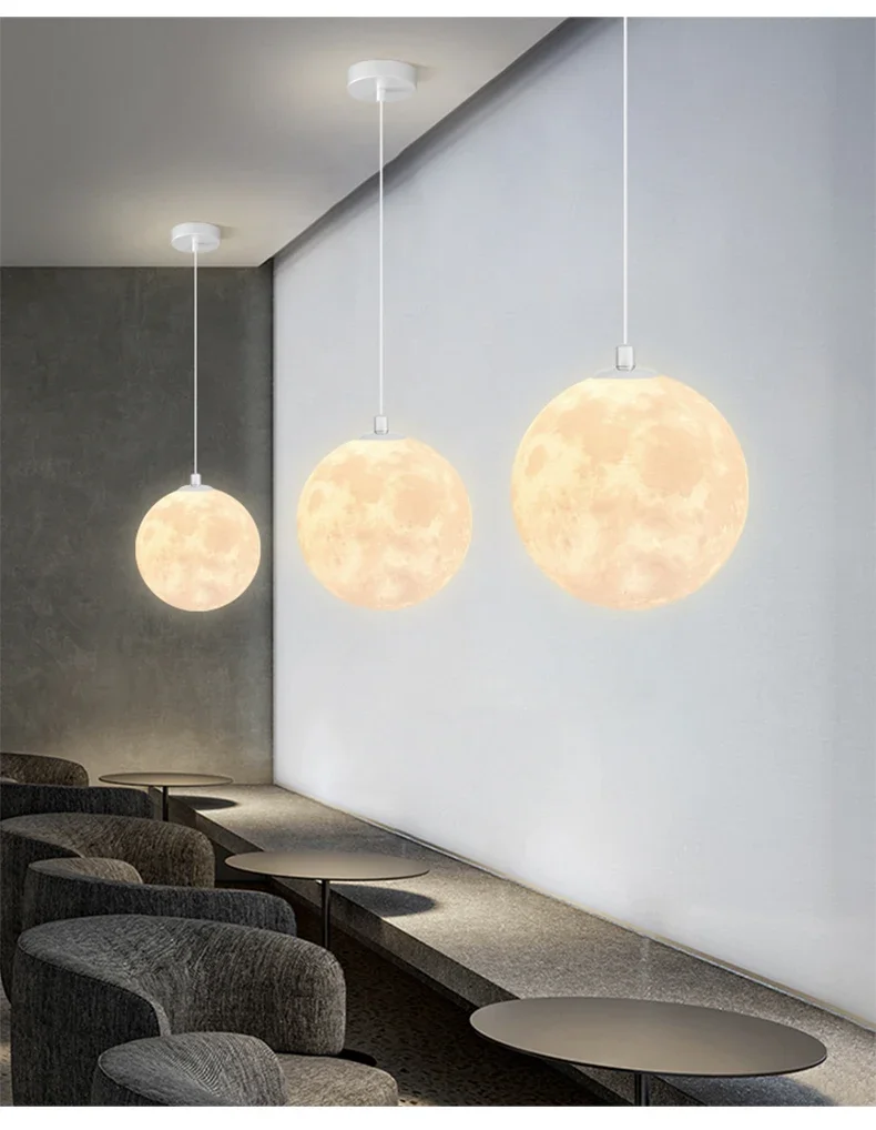 

Nordic 3D Printed Moon Pendant Lamp Modern Children's Room Dining room Bedroom Balcony Home Hotel Planet Chandelier