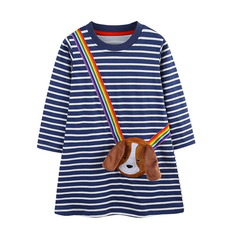 

Jumping Meters 2-7T Halloween Girls Dresses Dog Bag Striped Children's Clothes Toddler Party Birthday Kids Foral Frocks Costume