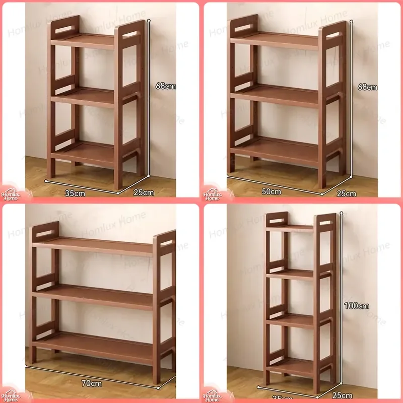 Multi-Layer Bamboo Floor Storage Rack Wall-Mounted Bookshelf Organizer for Kitchen Living Room Snacks Books Toys Home Storage