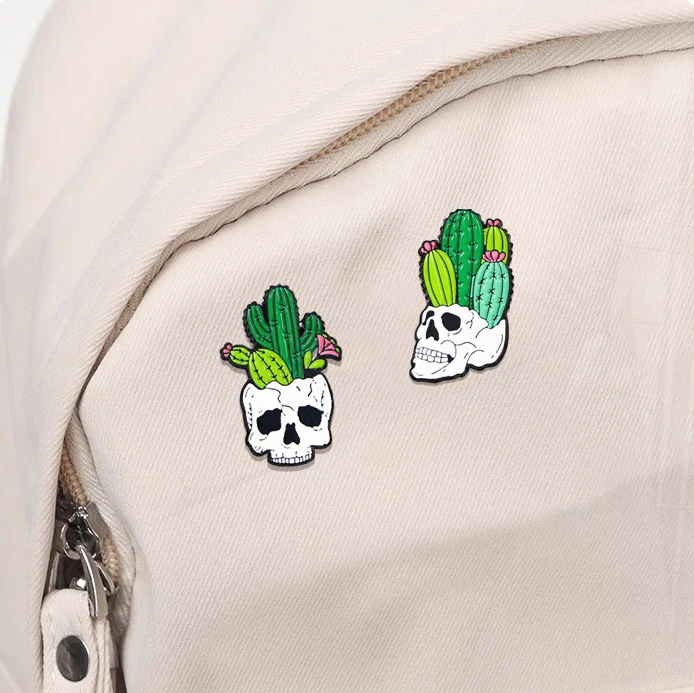 Schedel Hoofd Cactus Metalen Badge, Creatieve Plant Serie Pin Cartoon Cactus Pin, Gepersonaliseerd