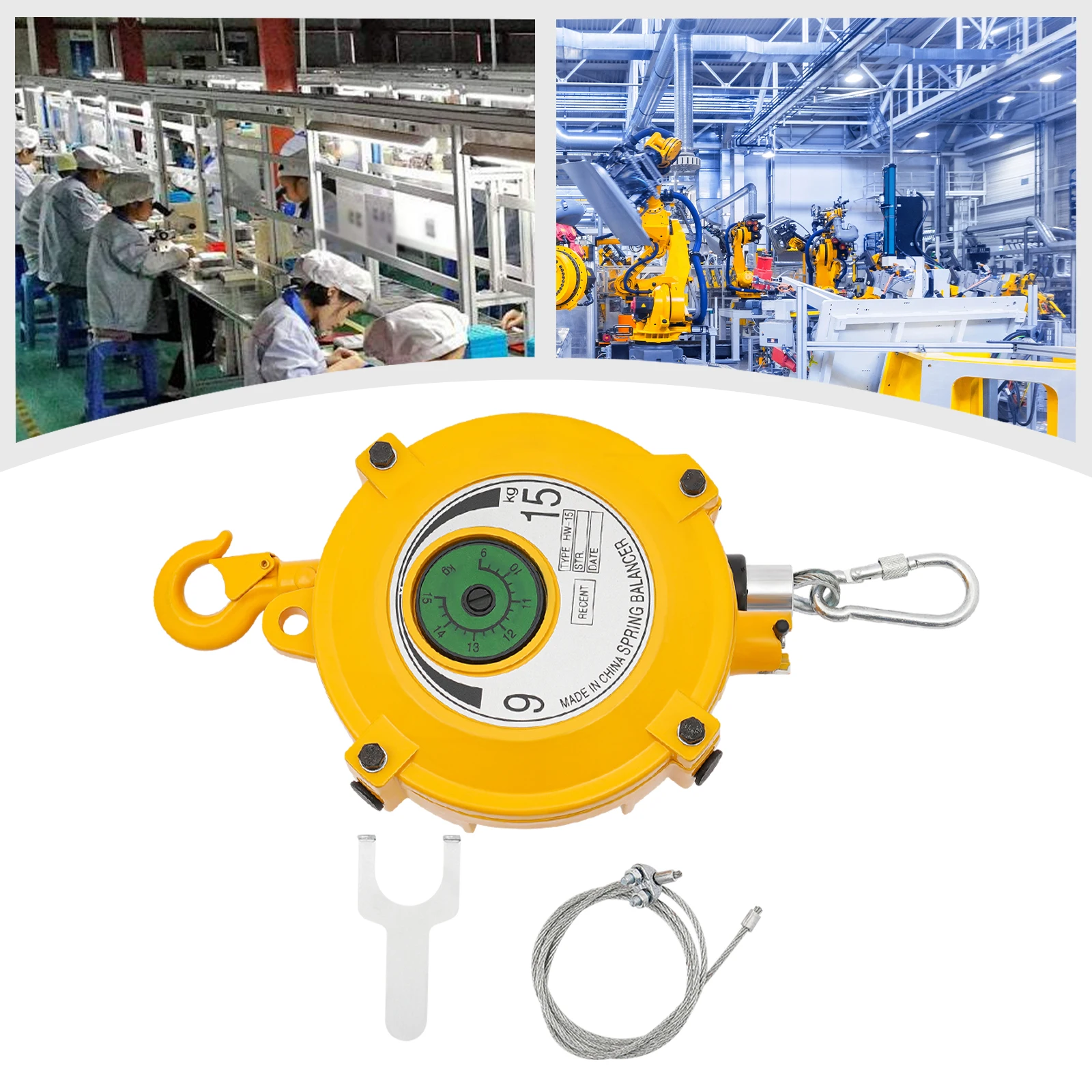 Spring Tool Balancer Retractable Spring Balancer 5-9kg 9-15kg Load Capacity 6.23ft Stroke with Steel Wire for Assembly Line Workshop