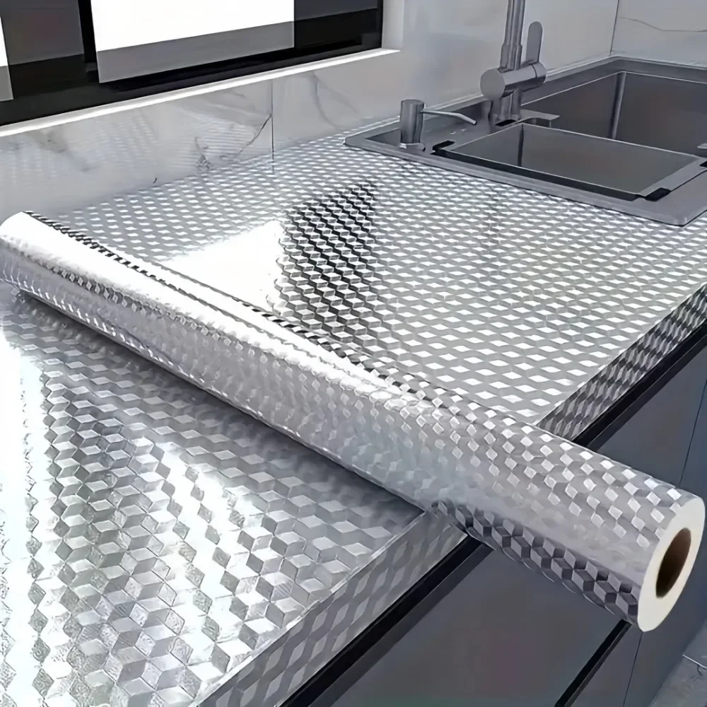 3/5M Self Adhesive Kitchen Wallpaper Stickers Waterproof Aluminum Foil Oil Proof Stickers Countertop Drawer Cabinets Shelf Line