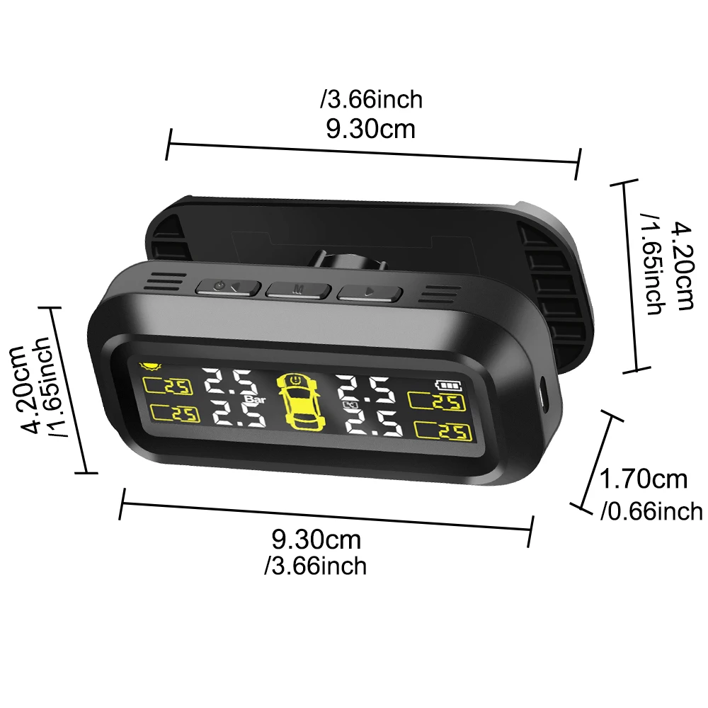 Sensores TPMS para coche, sistema de supervisión de presión de neumáticos, diagnóstico de ordenador a bordo, Solar/USB t
