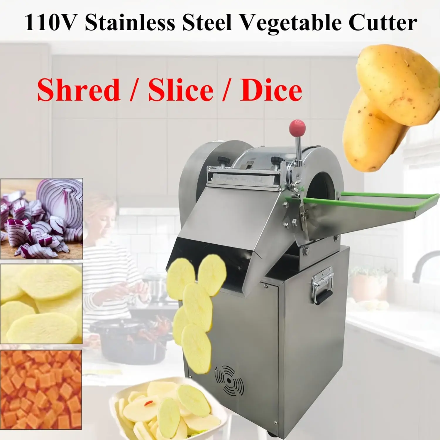 منتج أغذية تجاري متعدد الوظائف، قطاعة فواكه الخضروات الكهربائية، نوع مغلق تمامًا مع شفرة التقطيع/الحرير