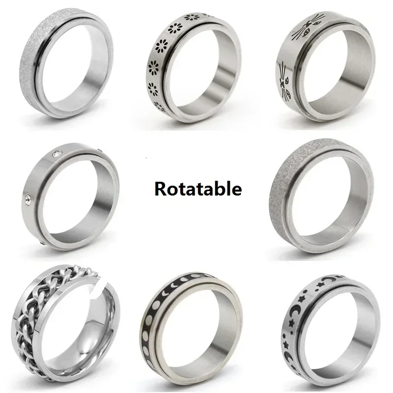 Anxiety Stainless Steel Ring Women Men Moon Fidgets Spinner Rings Trendy Rotate Freely Spinning Anti Stress Accessories Jewelry