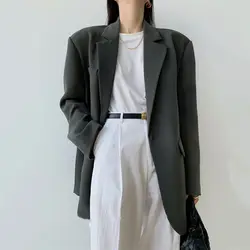 Luxury Brand Gray Blazer Women Clothing Design Office Ladies Black Blazers Jackets Long Sleeve Coats Buttons Outerwear Chic New