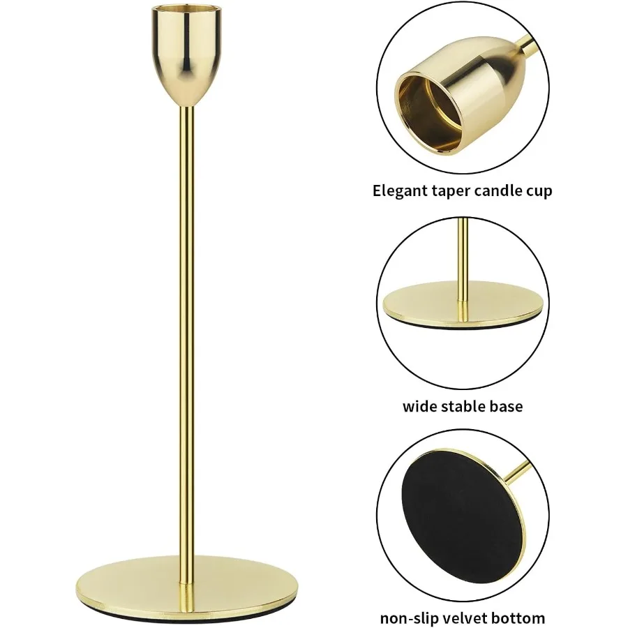 مجموعة حامل شموع ذهبية معدنية مكونة من 3 قطع لديكور قطعة مركزية لطاولة الزفاف تناسب 3 4 شموع سميكة مدببة وLED أنيقة #3