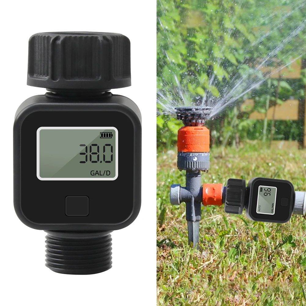 Outdoor Garden Digital Water Flow Meter 3/4“ Hose Water Meter Measure Consumption and Water Flow Rate with Quick Connectors