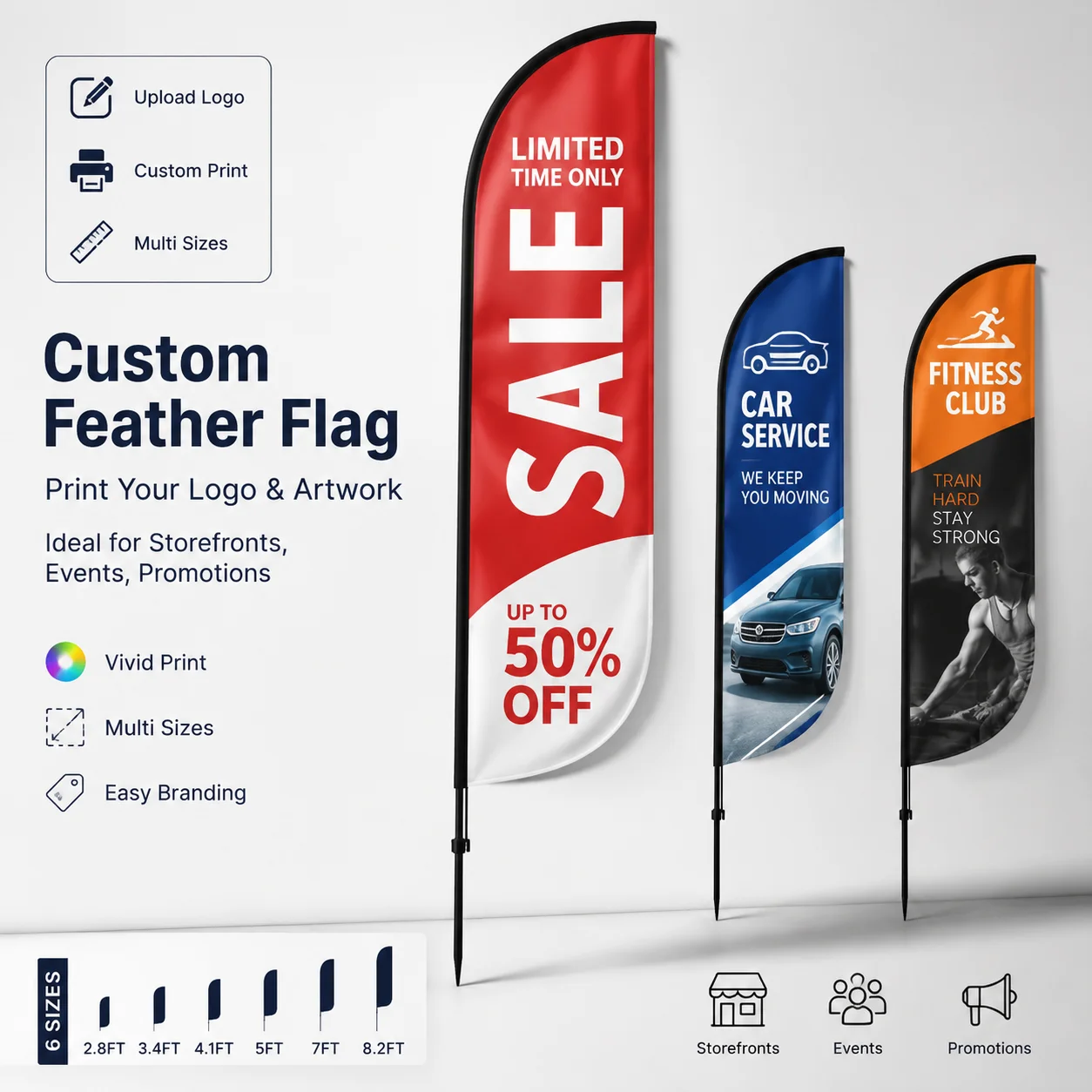 DIY Custom Double Blade Flag Personalized Logo Text Image Printing Outdoor Feather Banner Flag Only Without Pole
