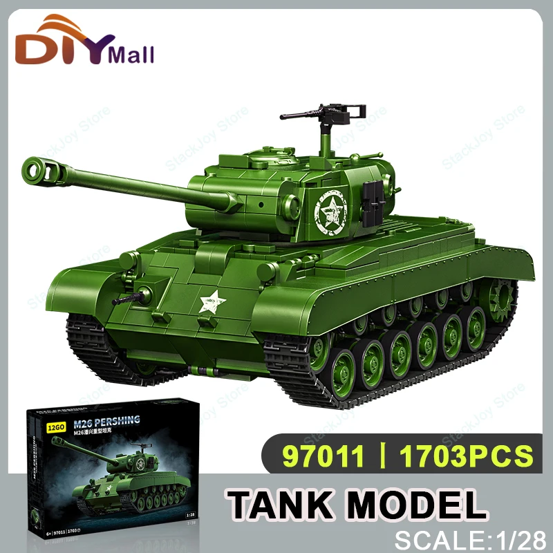 

NEW Classic Military Tank Building Blocks M26 Pershing Armored Car Tank Model Bricks Toys Sets Ornaments Creative Toys For Gifts