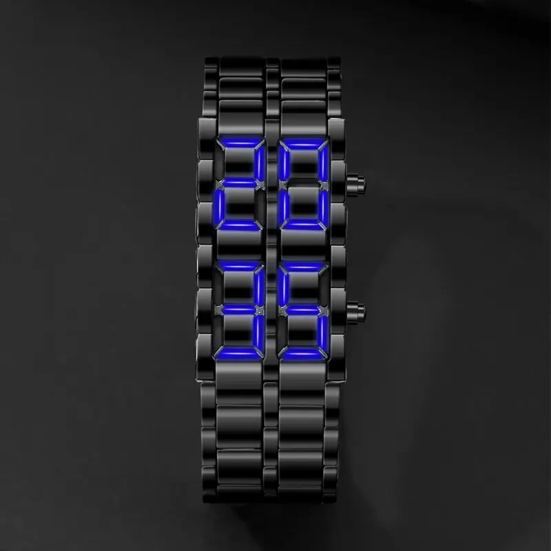 Fashion Blue Led Display Digital Electronic Stainless Steel Men Male Wristwatch Relojes Rectangle Wristwatch Cool Clock