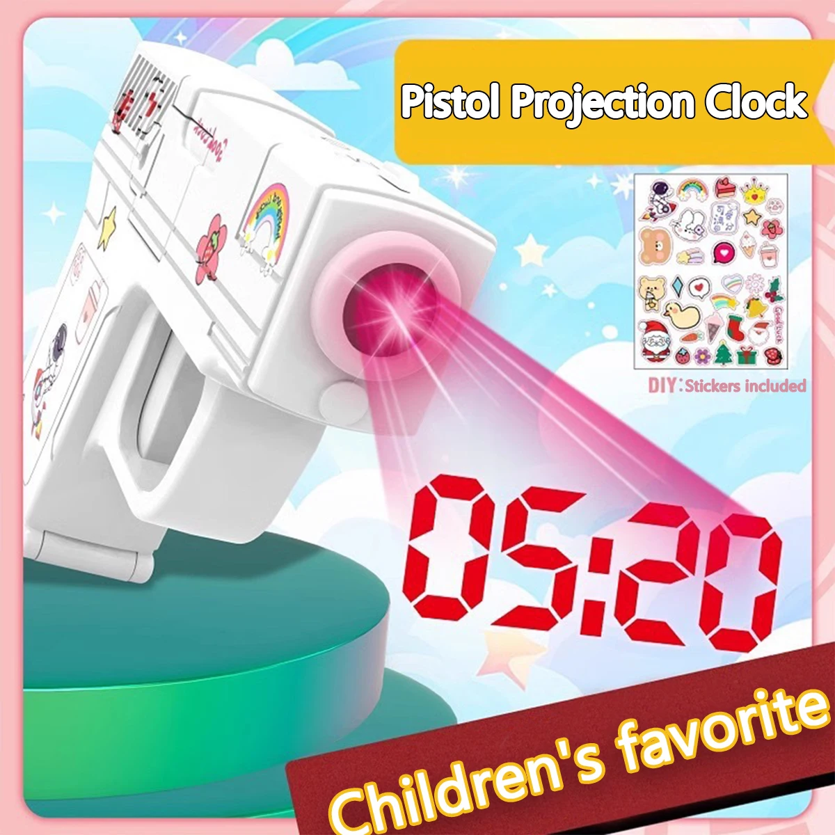 Mini Toy Pistol with Diy Stickers Creative Projection Time Gun Timing Date Luminous Children'S Toy Gun Suitable for Boys & Girls