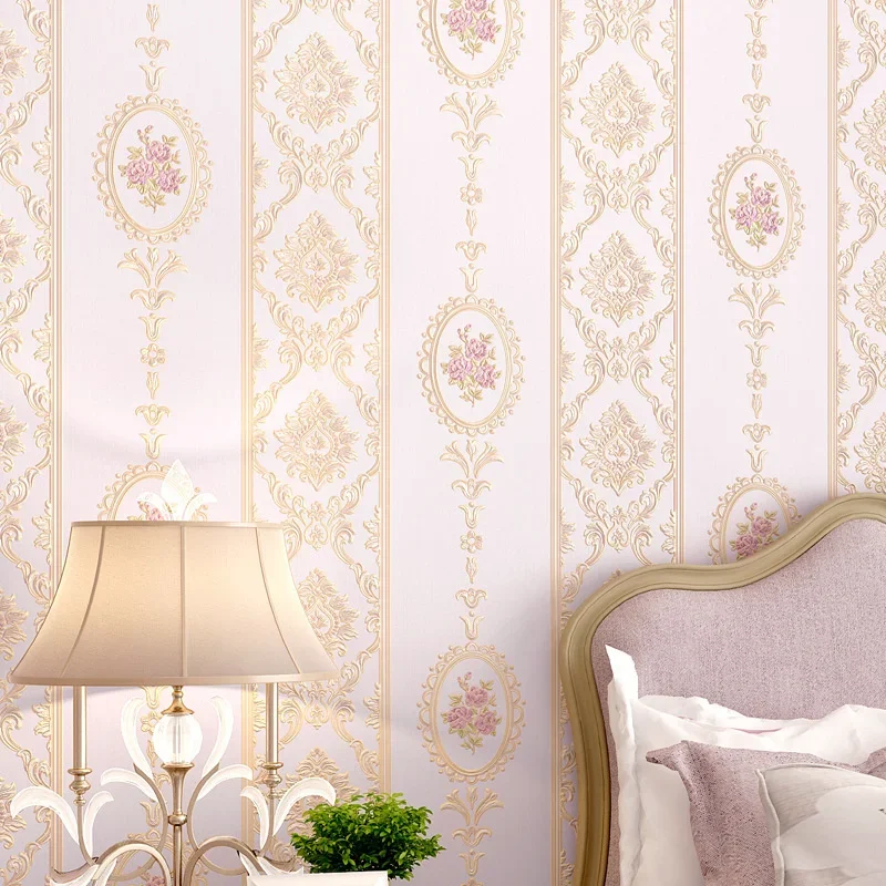 

Утолщенные теплые розовые обои в вертикальную полоску для гостиной, спальни, 3D европейские пасторальные нетканые обои, ТВ-фон, стена