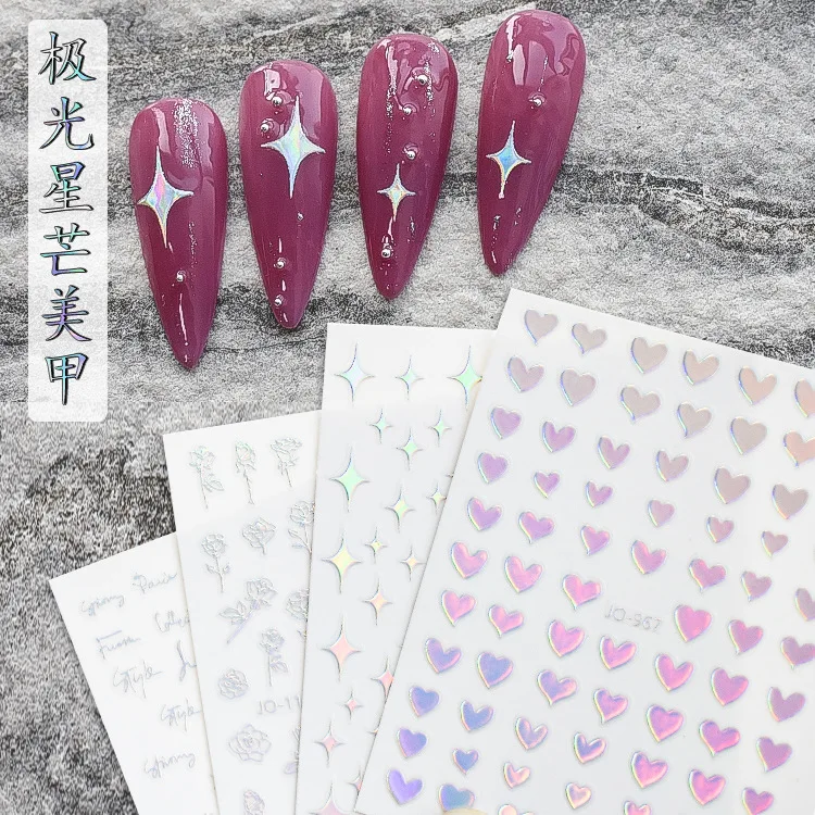 6 pcs Fashion New Hot Sells Glaxy Nail Sticker Decal  Heart Shape Nail Art Foil nail guide  nail art  decoration