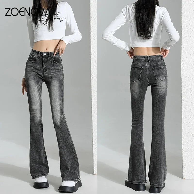 Imagem -04 - Zoenova-jeans Femininos de Cintura Alta Calças Jeans Lavadas Calças de Limpeza Retrô Streetwear Y2k Skinny Moda Coreana Outono 2023