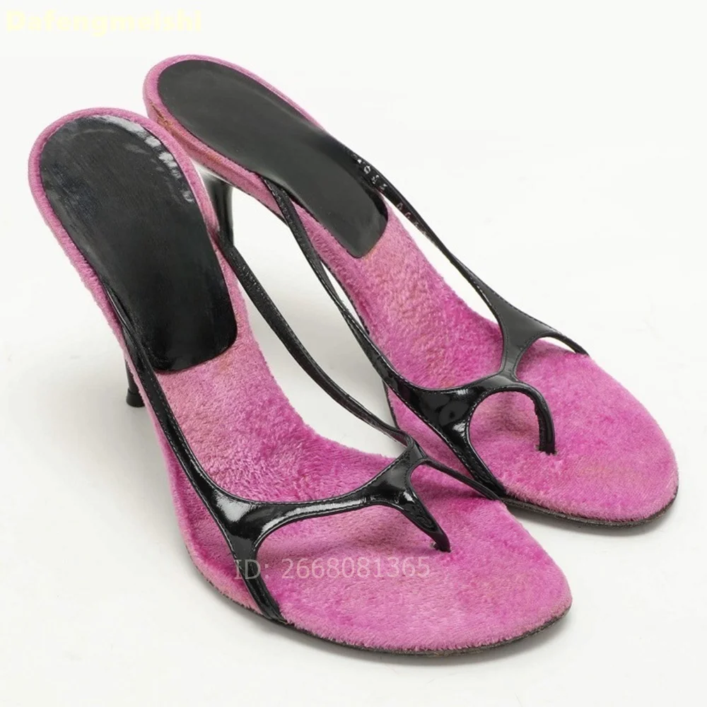 Women Pink Red Mixed Color Slippers Snakeskin Print Stiletto Heel Flip-Flop Open Toe Slip-On Summer Party High Heels Sandals view 5